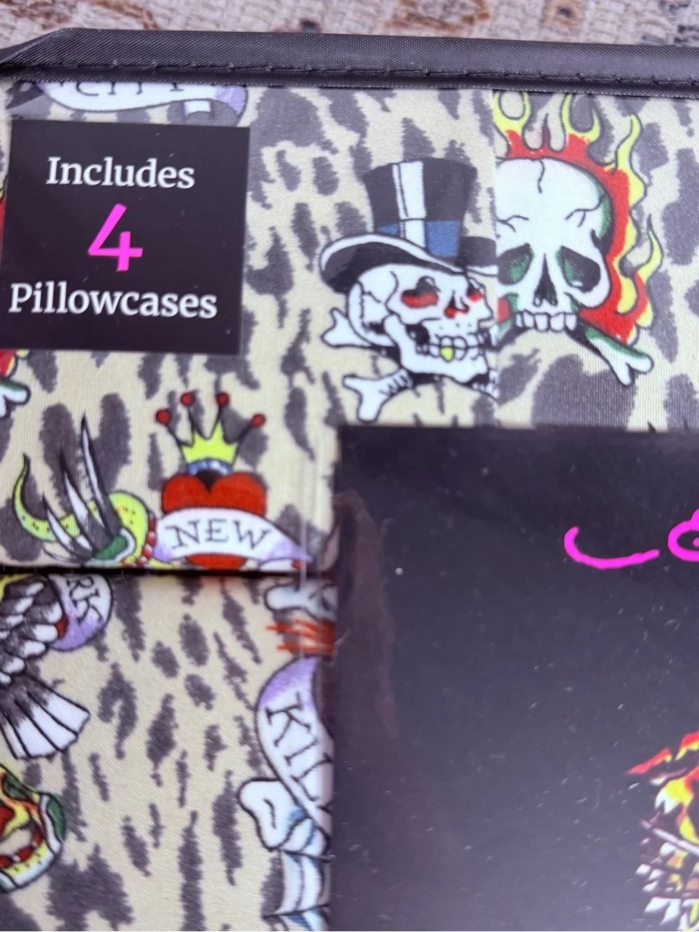 Ed Hardy Leopard Skull & Tiger Queen Sheet Set in Beige, Black, Red